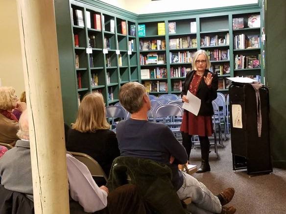 Edith speaking at Jabberwocky bookstore