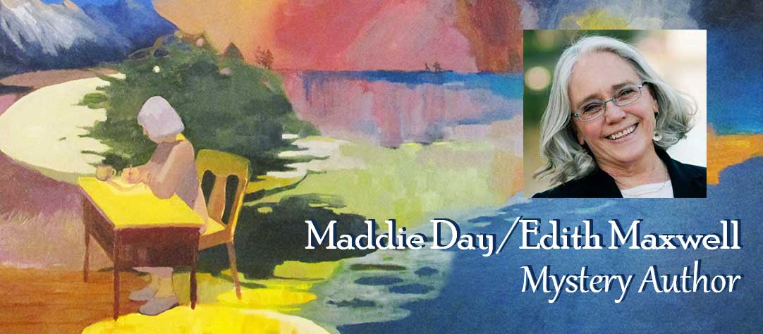 Maddie Day/Edith Maxwell - Mystery Author text and headshot over painting